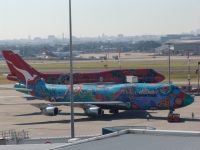 747-400s decorated with aboriginal art - Sydney Airport (NSW, Australia)
