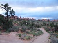 Pinacle rocks with a storm brewing behind them - Arches National Park (Utah, USA)