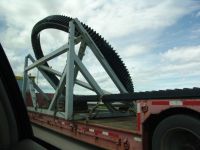 Big cog wheel we saw being driven down the highway - Route 90 west (South Dakota, USA)