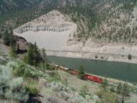 Sandy hillsides and a train - Trans-Canada 1 west (British Columbia, Canada)