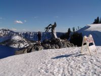 Dad ignoring safety signs for a photo - Crater Lake National Park (Oregon, USA)